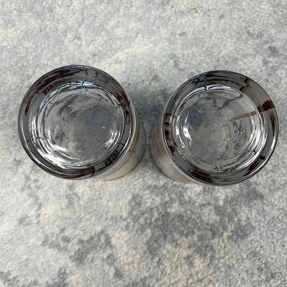 Asian Gold Leaf Frosted High Ball Glasses Pagoda Lotus Tree Cocktail Set of 2